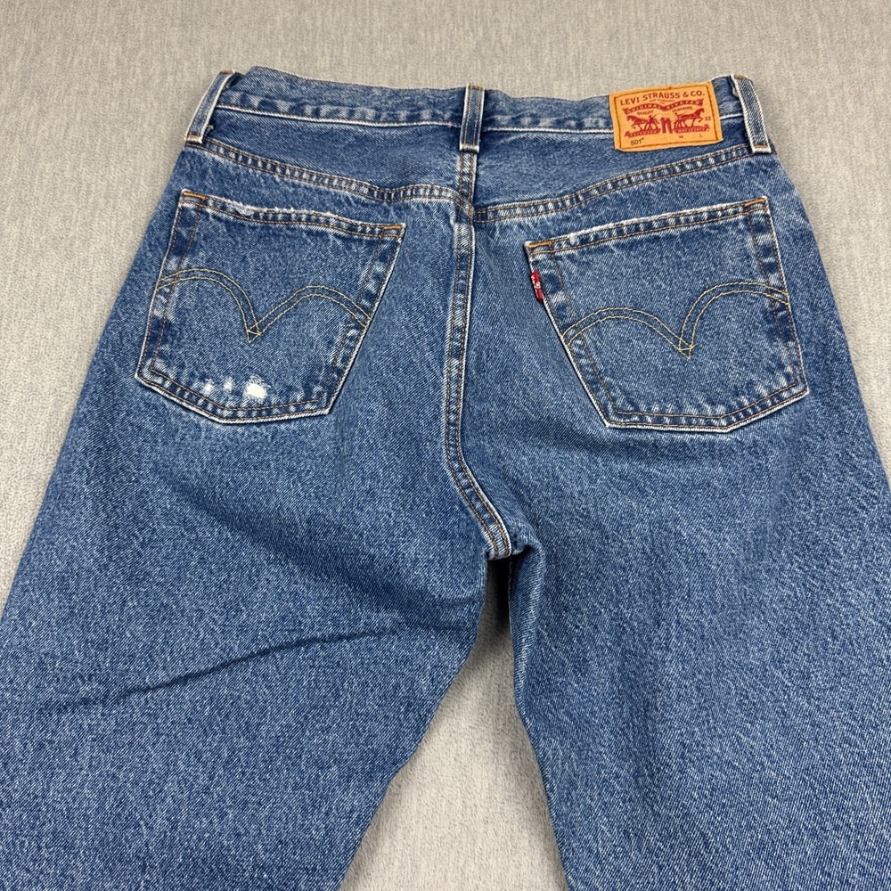 Levis 501 Jeans Womens 28X26 Blue Button Fly Straight Leg Classic Fit Distress - Picture 13 of 15